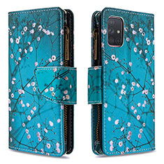 Leather Case Stands Fashionable Pattern Flip Cover Holder B04F for Samsung Galaxy A71 5G Cyan