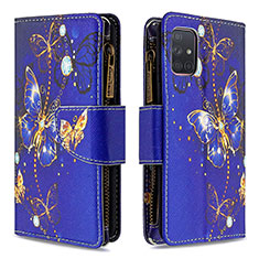 Leather Case Stands Fashionable Pattern Flip Cover Holder B04F for Samsung Galaxy A71 5G Navy Blue