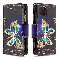 Leather Case Stands Fashionable Pattern Flip Cover Holder B04F for Samsung Galaxy A81 Black