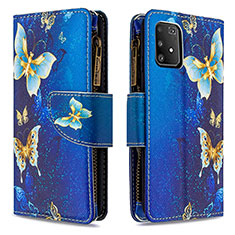 Leather Case Stands Fashionable Pattern Flip Cover Holder B04F for Samsung Galaxy A91 Blue
