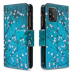 Leather Case Stands Fashionable Pattern Flip Cover Holder B04F for Samsung Galaxy A91 Cyan