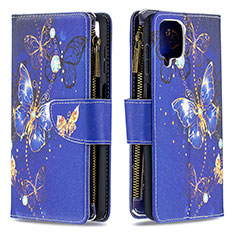Leather Case Stands Fashionable Pattern Flip Cover Holder B04F for Samsung Galaxy F12 Navy Blue