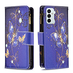 Leather Case Stands Fashionable Pattern Flip Cover Holder B04F for Samsung Galaxy F23 5G Navy Blue