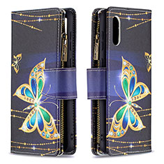 Leather Case Stands Fashionable Pattern Flip Cover Holder B04F for Samsung Galaxy M02 Black