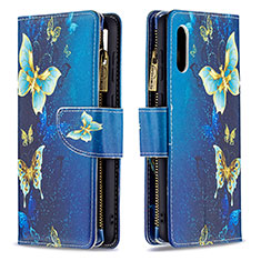 Leather Case Stands Fashionable Pattern Flip Cover Holder B04F for Samsung Galaxy M02 Blue