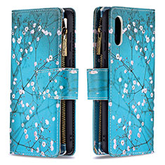 Leather Case Stands Fashionable Pattern Flip Cover Holder B04F for Samsung Galaxy M02 Cyan