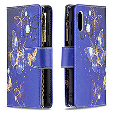 Leather Case Stands Fashionable Pattern Flip Cover Holder B04F for Samsung Galaxy M02 Navy Blue