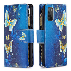 Leather Case Stands Fashionable Pattern Flip Cover Holder B04F for Samsung Galaxy M02s Blue
