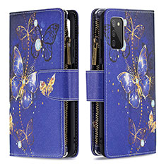 Leather Case Stands Fashionable Pattern Flip Cover Holder B04F for Samsung Galaxy M02s Navy Blue