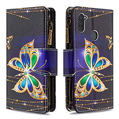 Leather Case Stands Fashionable Pattern Flip Cover Holder B04F for Samsung Galaxy M11 Black