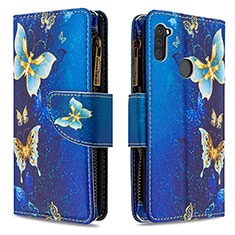 Leather Case Stands Fashionable Pattern Flip Cover Holder B04F for Samsung Galaxy M11 Blue