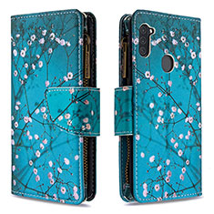 Leather Case Stands Fashionable Pattern Flip Cover Holder B04F for Samsung Galaxy M11 Cyan