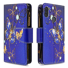 Leather Case Stands Fashionable Pattern Flip Cover Holder B04F for Samsung Galaxy M11 Navy Blue