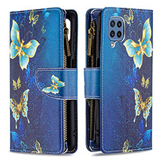 Leather Case Stands Fashionable Pattern Flip Cover Holder B04F for Samsung Galaxy M32 4G Blue