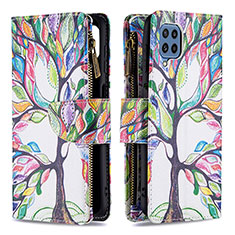 Leather Case Stands Fashionable Pattern Flip Cover Holder B04F for Samsung Galaxy M32 4G Green