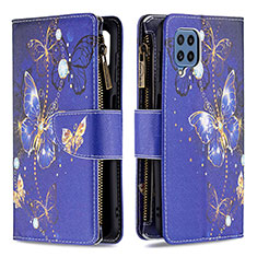 Leather Case Stands Fashionable Pattern Flip Cover Holder B04F for Samsung Galaxy M32 4G Navy Blue