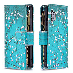 Leather Case Stands Fashionable Pattern Flip Cover Holder B04F for Samsung Galaxy M32 5G Cyan