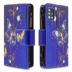 Leather Case Stands Fashionable Pattern Flip Cover Holder B04F for Samsung Galaxy M40S Navy Blue