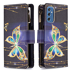 Leather Case Stands Fashionable Pattern Flip Cover Holder B04F for Samsung Galaxy M52 5G Black