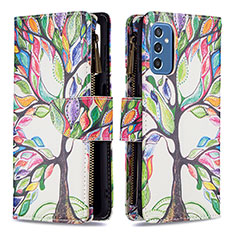 Leather Case Stands Fashionable Pattern Flip Cover Holder B04F for Samsung Galaxy M52 5G Green