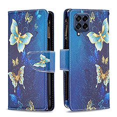 Leather Case Stands Fashionable Pattern Flip Cover Holder B04F for Samsung Galaxy M53 5G Blue
