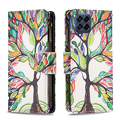 Leather Case Stands Fashionable Pattern Flip Cover Holder B04F for Samsung Galaxy M53 5G Green