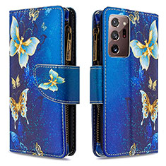Leather Case Stands Fashionable Pattern Flip Cover Holder B04F for Samsung Galaxy Note 20 Ultra 5G Blue