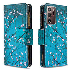 Leather Case Stands Fashionable Pattern Flip Cover Holder B04F for Samsung Galaxy Note 20 Ultra 5G Cyan