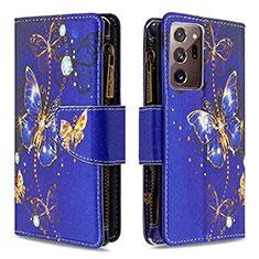 Leather Case Stands Fashionable Pattern Flip Cover Holder B04F for Samsung Galaxy Note 20 Ultra 5G Navy Blue