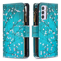 Leather Case Stands Fashionable Pattern Flip Cover Holder B04F for Samsung Galaxy Quantum2 5G Cyan