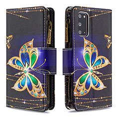 Leather Case Stands Fashionable Pattern Flip Cover Holder B04F for Samsung Galaxy S20 5G Black
