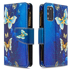 Leather Case Stands Fashionable Pattern Flip Cover Holder B04F for Samsung Galaxy S20 5G Blue
