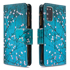 Leather Case Stands Fashionable Pattern Flip Cover Holder B04F for Samsung Galaxy S20 5G Cyan