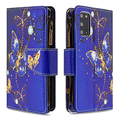 Leather Case Stands Fashionable Pattern Flip Cover Holder B04F for Samsung Galaxy S20 5G Navy Blue