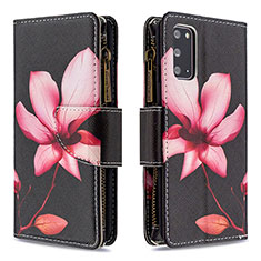 Leather Case Stands Fashionable Pattern Flip Cover Holder B04F for Samsung Galaxy S20 5G Red