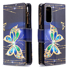 Leather Case Stands Fashionable Pattern Flip Cover Holder B04F for Samsung Galaxy S20 FE (2022) 5G Black