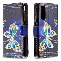 Leather Case Stands Fashionable Pattern Flip Cover Holder B04F for Samsung Galaxy S20 Lite 5G Black