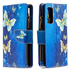 Leather Case Stands Fashionable Pattern Flip Cover Holder B04F for Samsung Galaxy S20 Lite 5G Blue