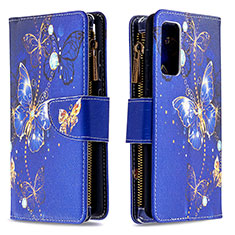 Leather Case Stands Fashionable Pattern Flip Cover Holder B04F for Samsung Galaxy S20 Lite 5G Navy Blue