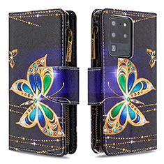 Leather Case Stands Fashionable Pattern Flip Cover Holder B04F for Samsung Galaxy S20 Ultra 5G Black