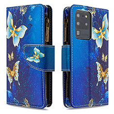 Leather Case Stands Fashionable Pattern Flip Cover Holder B04F for Samsung Galaxy S20 Ultra Blue