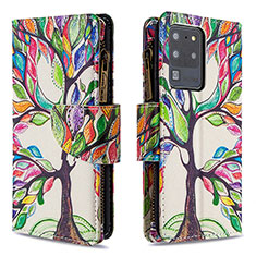 Leather Case Stands Fashionable Pattern Flip Cover Holder B04F for Samsung Galaxy S20 Ultra Green