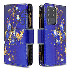 Leather Case Stands Fashionable Pattern Flip Cover Holder B04F for Samsung Galaxy S20 Ultra Navy Blue