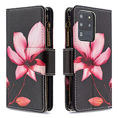 Leather Case Stands Fashionable Pattern Flip Cover Holder B04F for Samsung Galaxy S20 Ultra Red