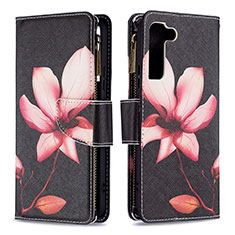 Leather Case Stands Fashionable Pattern Flip Cover Holder B04F for Samsung Galaxy S21 5G Brown