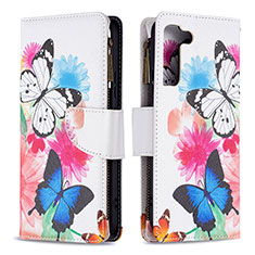 Leather Case Stands Fashionable Pattern Flip Cover Holder B04F for Samsung Galaxy S21 5G Hot Pink