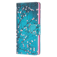 Leather Case Stands Fashionable Pattern Flip Cover Holder B04F for Samsung Galaxy S21 Ultra 5G Blue
