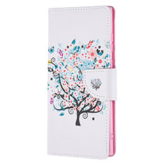 Leather Case Stands Fashionable Pattern Flip Cover Holder B04F for Samsung Galaxy S21 Ultra 5G White