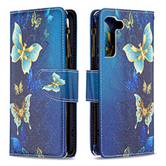 Leather Case Stands Fashionable Pattern Flip Cover Holder B04F for Samsung Galaxy S22 5G Blue