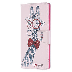 Leather Case Stands Fashionable Pattern Flip Cover Holder B04F for Samsung Galaxy S22 Ultra 5G Pink